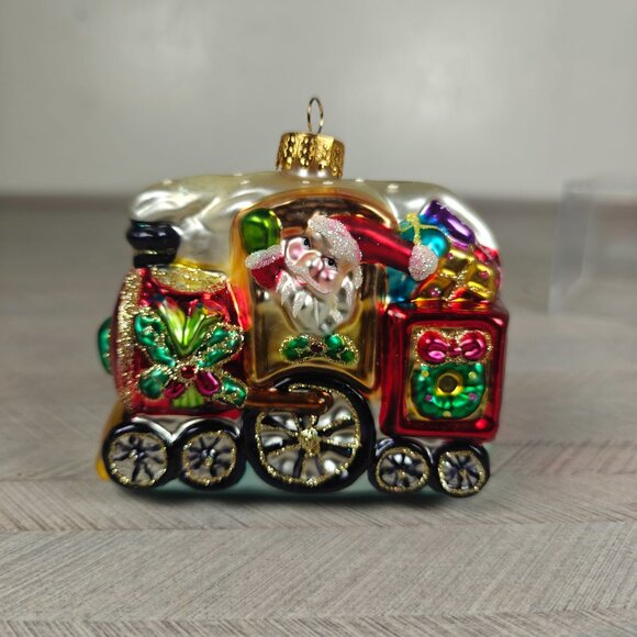 Vintage Hand Blown Glass Christmas Train Ornament With Santa - Picture 3 of 7